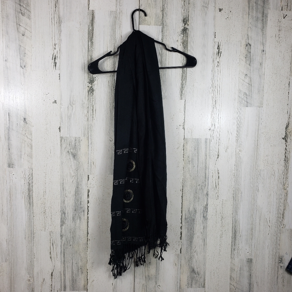 Unbranded black, gold, silver fringe scarf